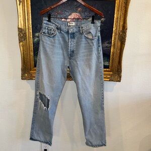 Agolde 90s Pinch Light Wash High Waist Distressed Knee Button Fly Jeans 32